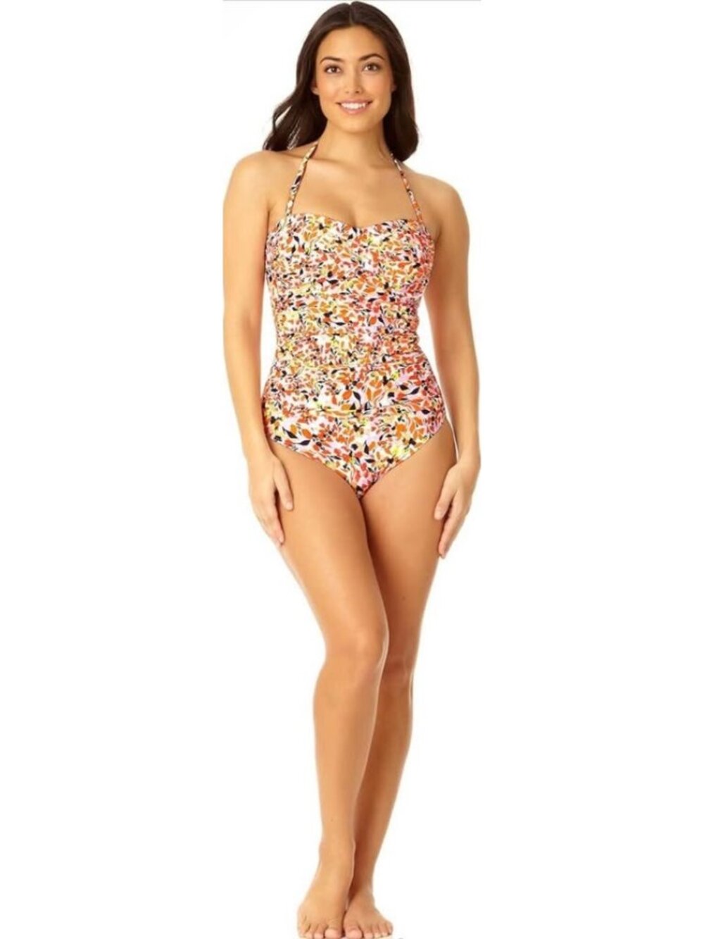 NWT Anne Cole Floral One-Piece Swimsuit Sz 12 Front Ruched
